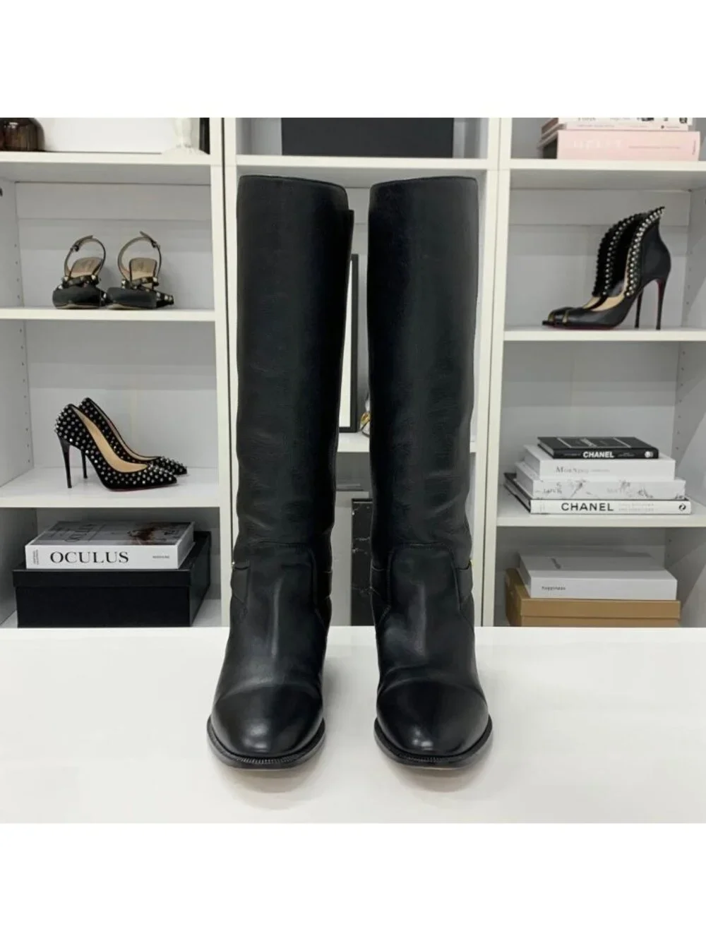 Dior Logo Leather Long Boots Black